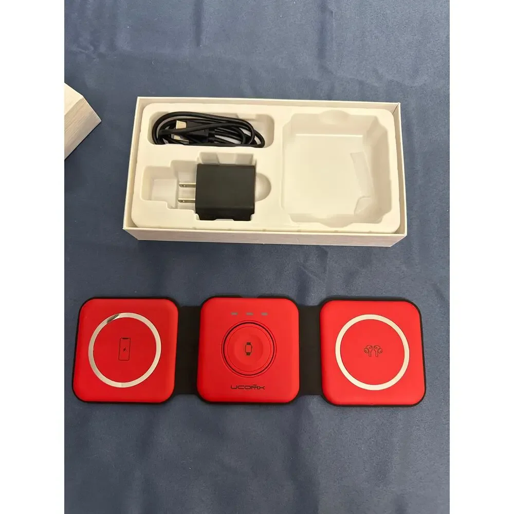 UCOMX 3 in 1‎ Portable Magnetic Wireless Charger Color Red NIB